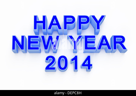 Neujahr 2014, 3d Render-Text auf weißem Hintergrund Stockfoto