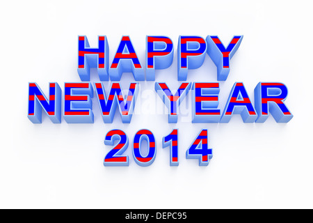 Neujahr 2014, 3d Render-Text auf weißem Hintergrund Stockfoto