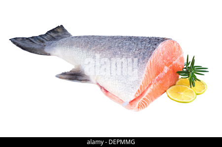 frischen rohen Lachs isoliert auf weißem Hintergrund Stockfoto