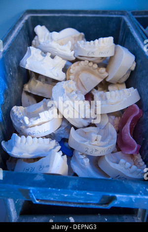Gipsformen Zähne in blauen Kästchen Stockfoto