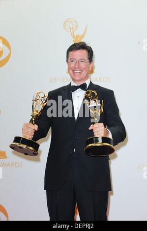 Los Angeles, CA. 22. September 2013. Stephen Colbert im Presseraum für den 65. Primetime Emmy Awards - PRESS ROOM, Nokia Theatre L.A. Live, Los Angeles, CA 22. September 2013. Bildnachweis: Elizabeth Goodenough/Everett Collection/Alamy Live-Nachrichten Stockfoto