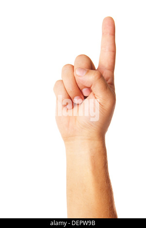 Handsymbol deutete isoliert auf weißem Hintergrund Stockfoto