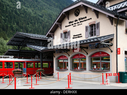 Montenvers Zug-Station, Chamonix, Französische Alpen Stockfoto