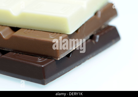 Schokolade - dunkel, Milch und weiß Stockfoto