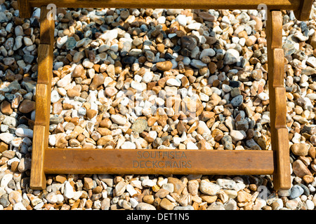 Nahaufnahme von Southsea Liegestuhl in Bognor Regis, UK Stockfoto