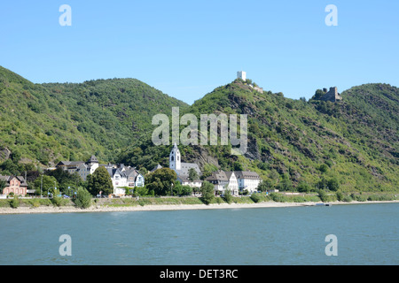 Die zwei Burgen Sterrenberg und Liebenstein in Kamp-Bornhofen, Deutschland Stockfoto