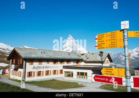 Europa, Valais, Schweizer Alpen, die Schweiz, Zermatt, das Matterhorn (4478m), Berghütte am Riffelberg Stockfoto