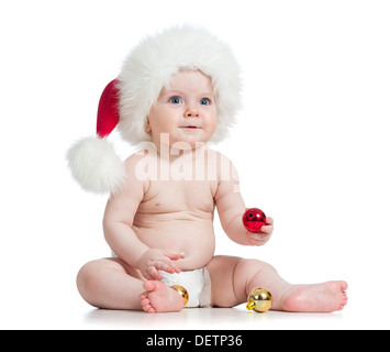 Babymädchen mit Weihnachtsmann Mütze Stockfoto