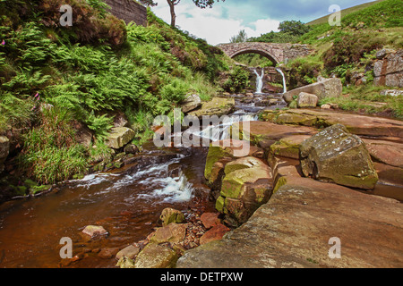 Lastesel Brücke am Fluss Dane an drei Shires-Spitze die Grafschaften Cheshire Derbyshire Staffordshire England UK trifft Stockfoto