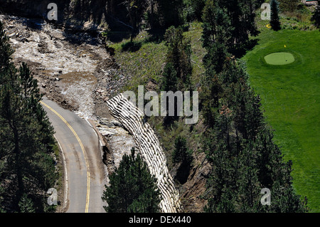 Arial Ansicht von massiven Überschwemmungen Schaden uns Highway 34 führte 18. September 2013 in Longmont, CO. Rekord Überschwemmungen von heftigen Regenfällen und Entwaldung verursachten Waldbrände. Stockfoto