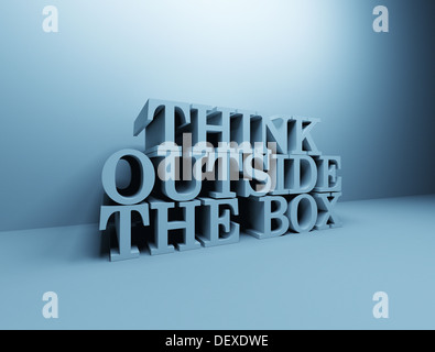 Denken Sie außerhalb der Box 3D-Buchstaben Stockfoto
