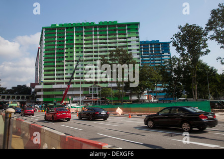 Bunte Gebäude Straßenverkehr Singapur Asien gebaut Konstrukt malen Bilder groß angelegte Kunst künstlerische Leinwand grün verschiedene Stockfoto