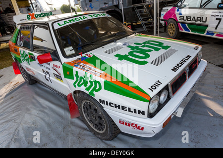 1989 Lancia Delta Integrale 8V im Fahrerlager auf dem 2013 Goodwood Festival of Speed, Sussex, England, UK. Stockfoto