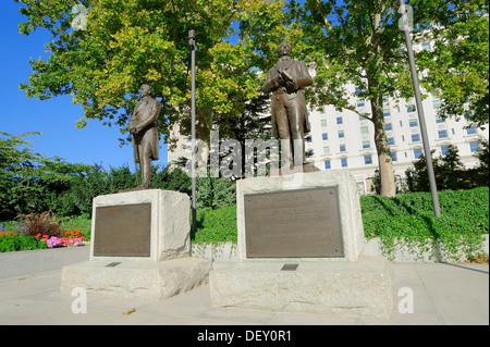 Statuen von Hyrum Smith und Joseph Smith, Gründer der Kirche Jesu Christi der Heiligen der letzten Tage, Temple Square Stockfoto