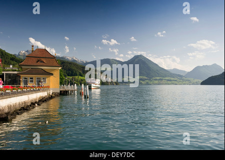 Steg, Vitznau, Vierwaldstättersee, Kanton Luzern, Schweiz, Europa Stockfoto