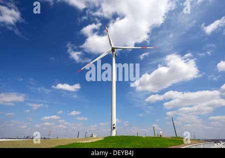 Windrad auf der Energie-Berg-Wilhelm Schloss in Hamburg, Deutschland, Europa, Windrad Auf Dem Energieberg Wilhelmsburg in Ha Stockfoto