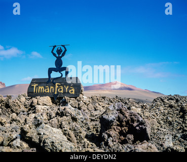 Teufel-Schild am Timanfaya Nationalpark Lanzarote Kanaren Spanien Stockfoto