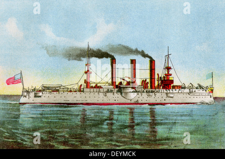 Armored cruiser USS "Brooklyn" um 1900. Farblithographie Stockfoto