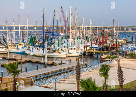 Private und gewerbliche Angelboote/Fischerboote angedockt, außen Jimmy Buffett Margaritaville Kasino und Restaurant in Biloxi, MS Stockfoto