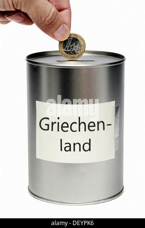 Sammlungen-Zinn für Griechenland, symbolisches Bild für EU-Hilfen für Griechenland Stockfoto
