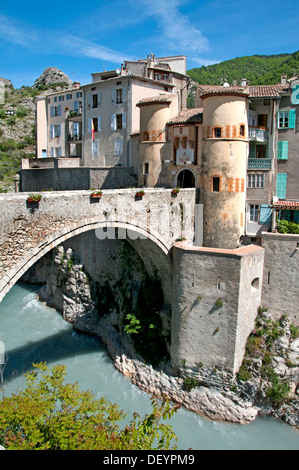 Mittelalterliche Stadt Entrevaux, gestärkt durch Vauban Frankreich Alpes de Haute Provence-Zitadelle Stockfoto