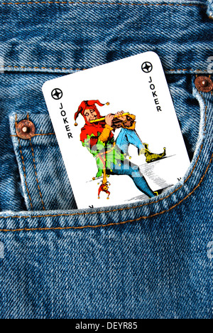Joker, spielen Karten, Tasche, jeans Stockfoto