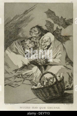 Francisco de Goya (1746-1828). Los Caprichos. Mucho Hay Que Chupar... (Es gibt viel zu lecken). Nummer 45. Aquatinta. 1799. Stockfoto