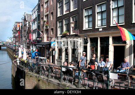 Oudezijds Kolk Amsterdam Cafe Restaurant bar Kneipe Niederlande Stockfoto