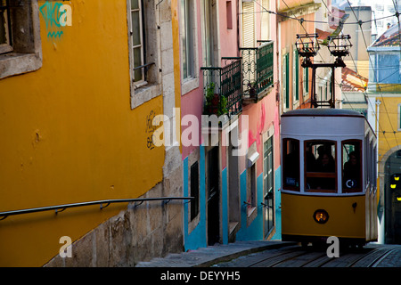 Elevador da Bica, Lift, Straßenbahn, Seilbahn zwischen Tejo und Bairro Alto Viertel, Altstadt von Lissabon, Lisboa, Portugal Stockfoto