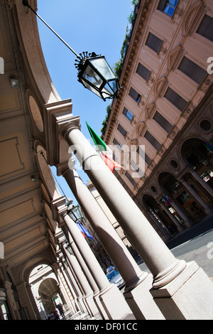 Kolonnaden entlang Via Roma Turin Piemont Italien Stockfoto