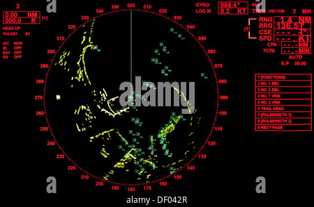 Schwarze und rote moderne Schiff Radarschirm Runde Karte mit standard Text-labels Stockfoto