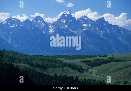 Elk266-1536 Wyoming, Grand-Teton-Nationalpark, Teton Range über Kelly Stockfoto