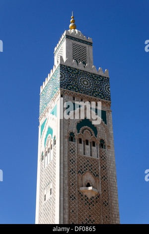 Minarett der Hassan II Moschee, Moschee von Hassan II, Casablanca, Marokko, Nordafrika, Afrika Stockfoto