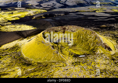 Luftaufnahme, moosbedeckten Krater von Laki oder Lakagígar, isländische Hochland, Southern Island, Suðurland, Island, Europa Stockfoto