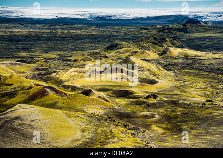 Luftaufnahme, moosbedeckten Krater von Laki oder Lakagígar, isländische Hochland, Southern Island, Suðurland, Island, Europa Stockfoto