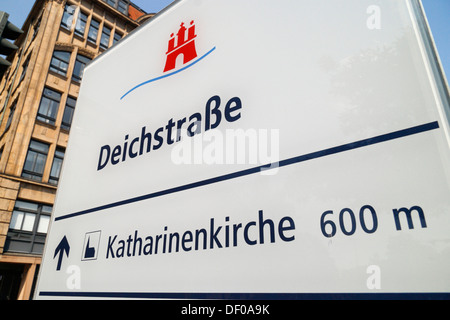 Wegweiser zeigen den Weg zur Kirche St. Katharine ulica Deichstraße in Hamburg Stockfoto