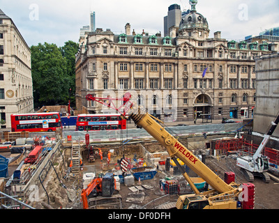 Ansicht der Crossrail Moorgate Baustelle, City of London, London, England, Vereinigtes Königreich Stockfoto