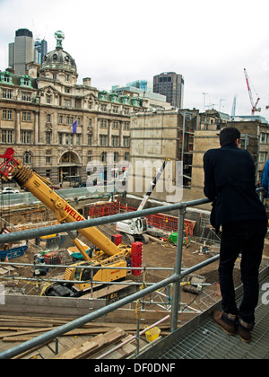 Ansicht der Crossrail Moorgate Baustelle, City of London, London, England, Vereinigtes Königreich Stockfoto