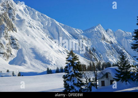Lawine hinunter auf das Säntis-massiv in den Appenzeller Alpen, Schwaegalp, Schweiz, Europa Stockfoto