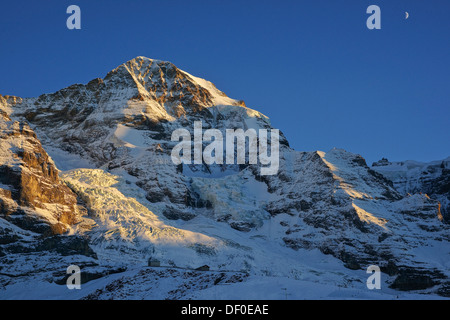 Mount Moench im Abendlicht, Grindelwald, Berner Oberland, Kanton Bern, Schweiz Stockfoto