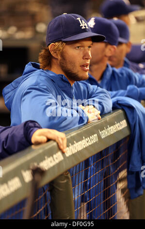 San Francisco, CA, USA. 24. September 2013. 24. September 2013 San Francisco, CA. Los Angeles Schwindler Krug Clayton Kershaw während der Aktion in einem Hauptliga-Baseball-Spiel gegen die San Francisco Giants im AT & T Park in San Francisco, Kalifornien. Die Dodgers gewann 2-1.Daniel Gluskoter/CSM/Alamy Live News Stockfoto