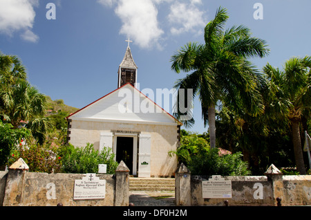 Französische Antillen, Karibik Insel Saint Barthelemy (St. Barts), Hauptstadt Stadt Gustavia. St.-Bartholomäus Kirche Stockfoto