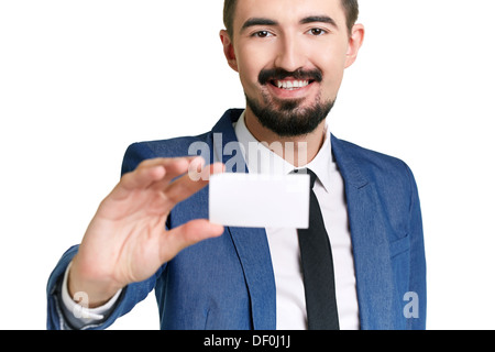 Bild erfolgreiche Jungunternehmer zeigen leere Karte Stockfoto