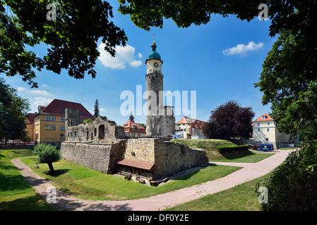 Blick Punkt Neid Eckturm auf den Bereich der Burgruine, Thüringen, Arnstadt, Aussichtpunkt Neideckturm Auf Dem Areal der Sc Stockfoto