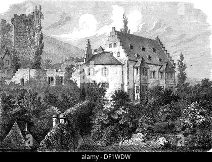 Miltenburg, entstand die Burg Mildenburg rund 1200 Höhe Burg über Miltenberg, Bayern, Deutschland, Holzschnitt aus dem Jahr 1864 Stockfoto