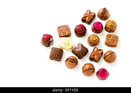 Assortedgourmet Schokoladen Bonbons in verschiedenen Formen und Farben. Stockfoto