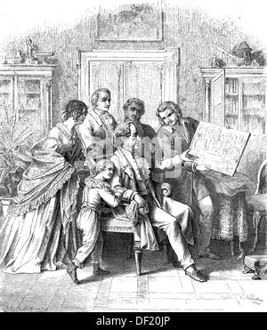 Ein Besuch in Johann Wolfgang von Goethe, 1749-1832, Holzschnitt aus dem Jahr 1864 Stockfoto