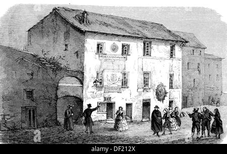 Der Geburtsort von Christopher Columbus in Cogoletto, Genua, Italien, Holzschnitt aus dem Jahr 1864 Stockfoto