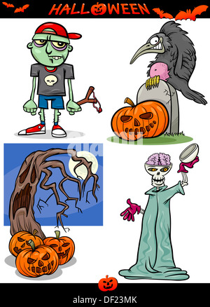 Cartoon Illustration von Halloween Urlaubsthemen wie Kürbisse oder Gräber und Skelett, Zombie Stockfoto