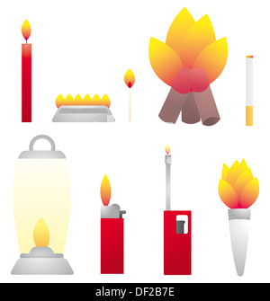 Satz des Feuers Objekte / Heizen Stockfoto